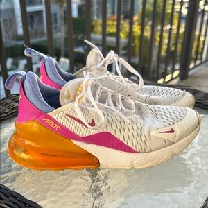 Nike Air Max 270 Easter: White, Purple and Pink with Orange Sole